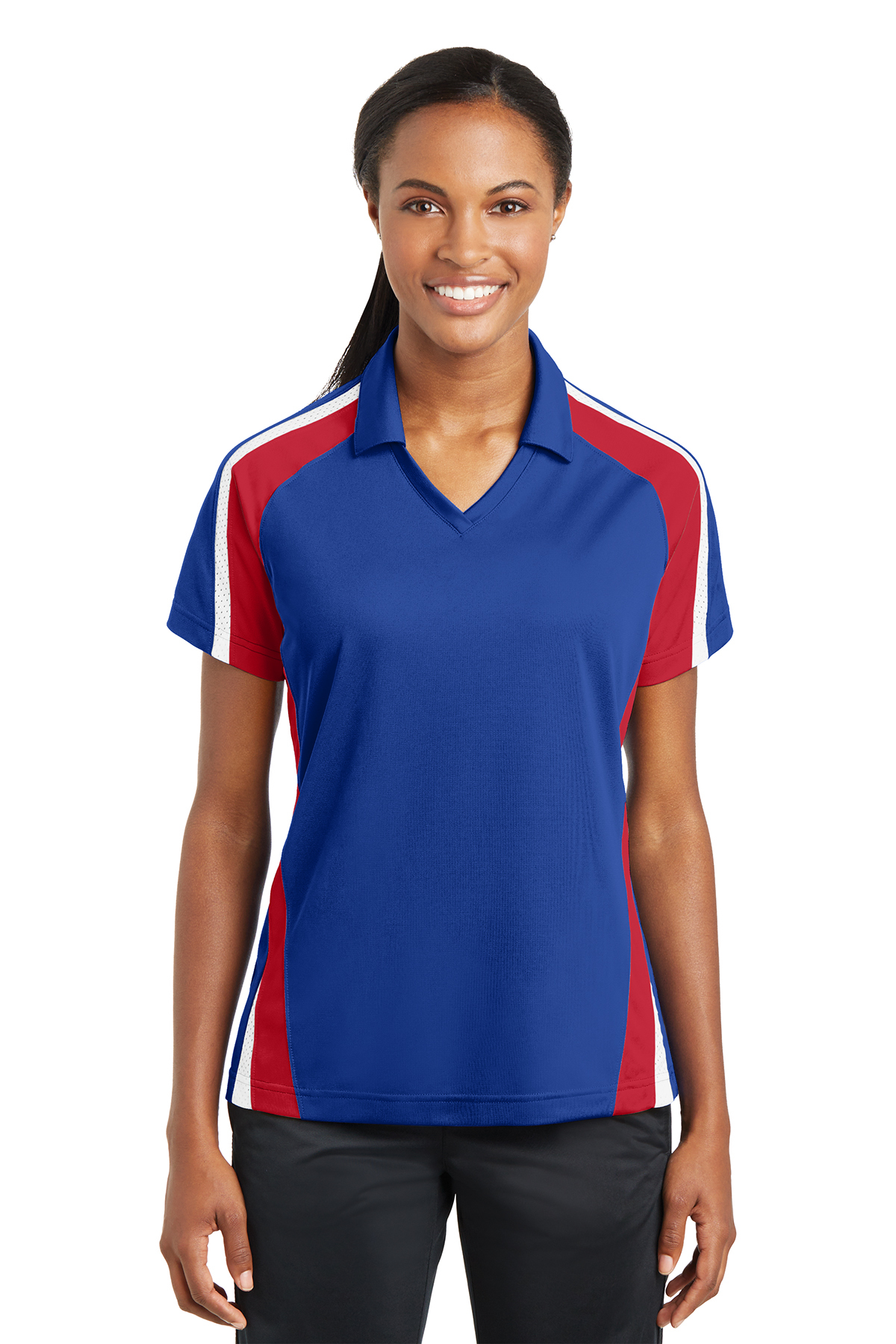 LST654 Sport-Tek® Ladies Tricolor Micropique Sport-Wick®Polo with mesh  insetsThe Trophy Trolley